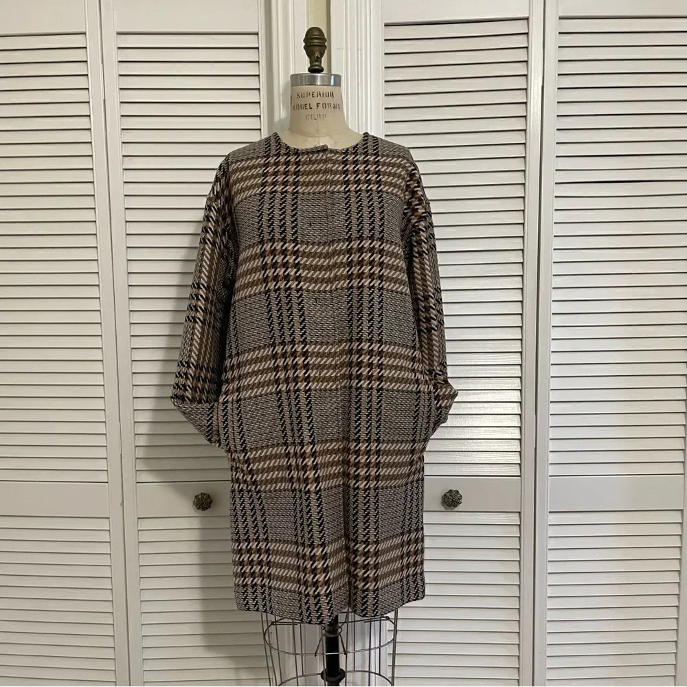 J.Jill Glen Plaid Snap-Front Wool Blend Jacket Sz-MP